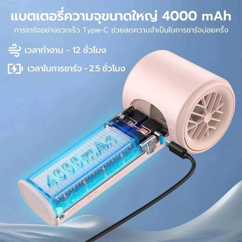 【เย็นสบายตลอดเวลา】 พัดลม พัดลมมือถือ 4000mah พร้อม 100 เกียร์ ลมแรง เงียบ พัดลมขนาดเล็ก - รูปที่ 5