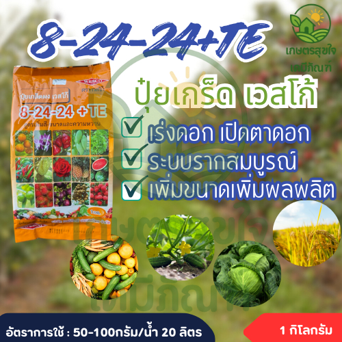 ปุ๋ยเกร็ด 8-24-24+TE เวสโก้ ปุ๋ยพ่นทางใบ สูตรเพิ่มดอก เพิ่มขนาด ขนาด1 กิโลกรัม