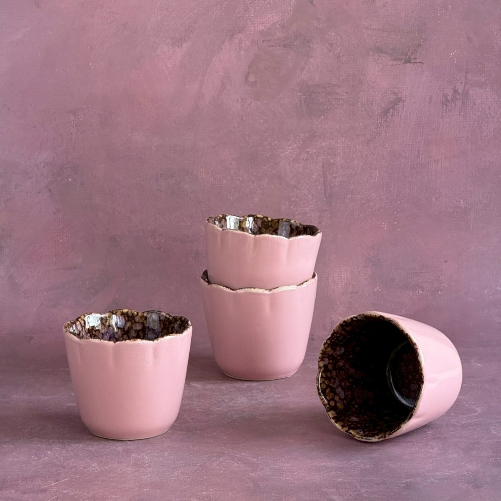 แก้วเซรามิค แก้วไม่มีหูจับ Mug ceramic ความจุ 200 ml สีทูโทน ด้านนอกสีชมพู – AT1CERAMIC