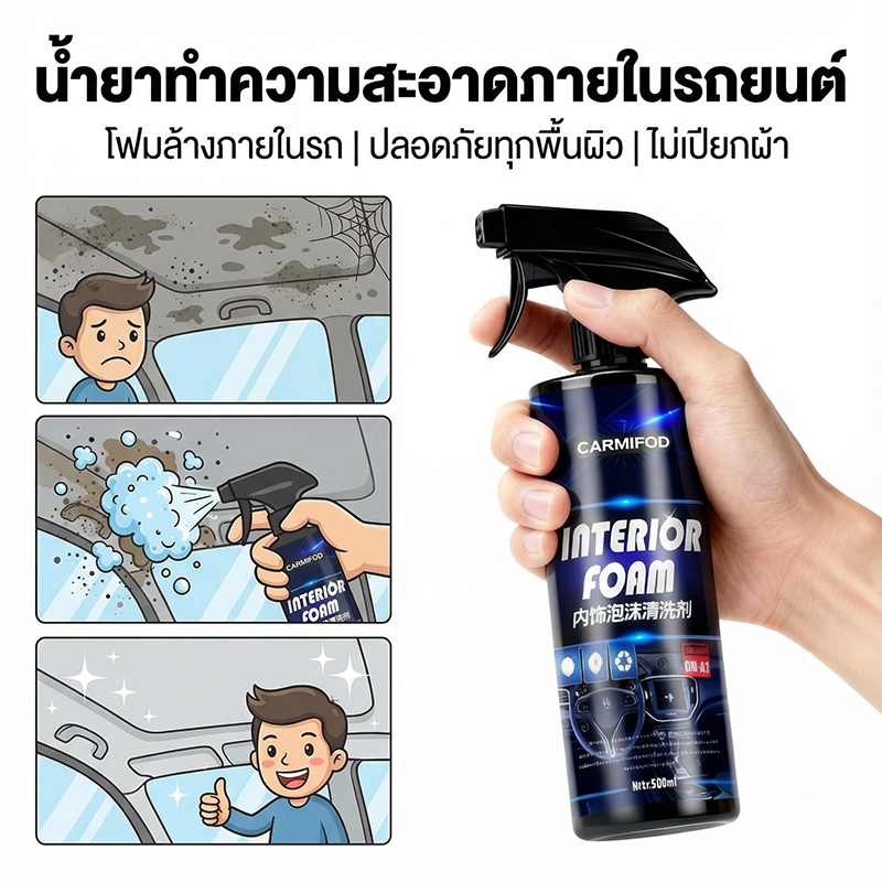 1 วินาที ถอด ราขึ้นรถ✨น้ํายาทําความสะอาดภายในรถยนต์ ซักเบาะรถยนต์ น้ำยาทำความสะอาดเบาะหนั 500ML น้ำยาเช็ดเบาะ