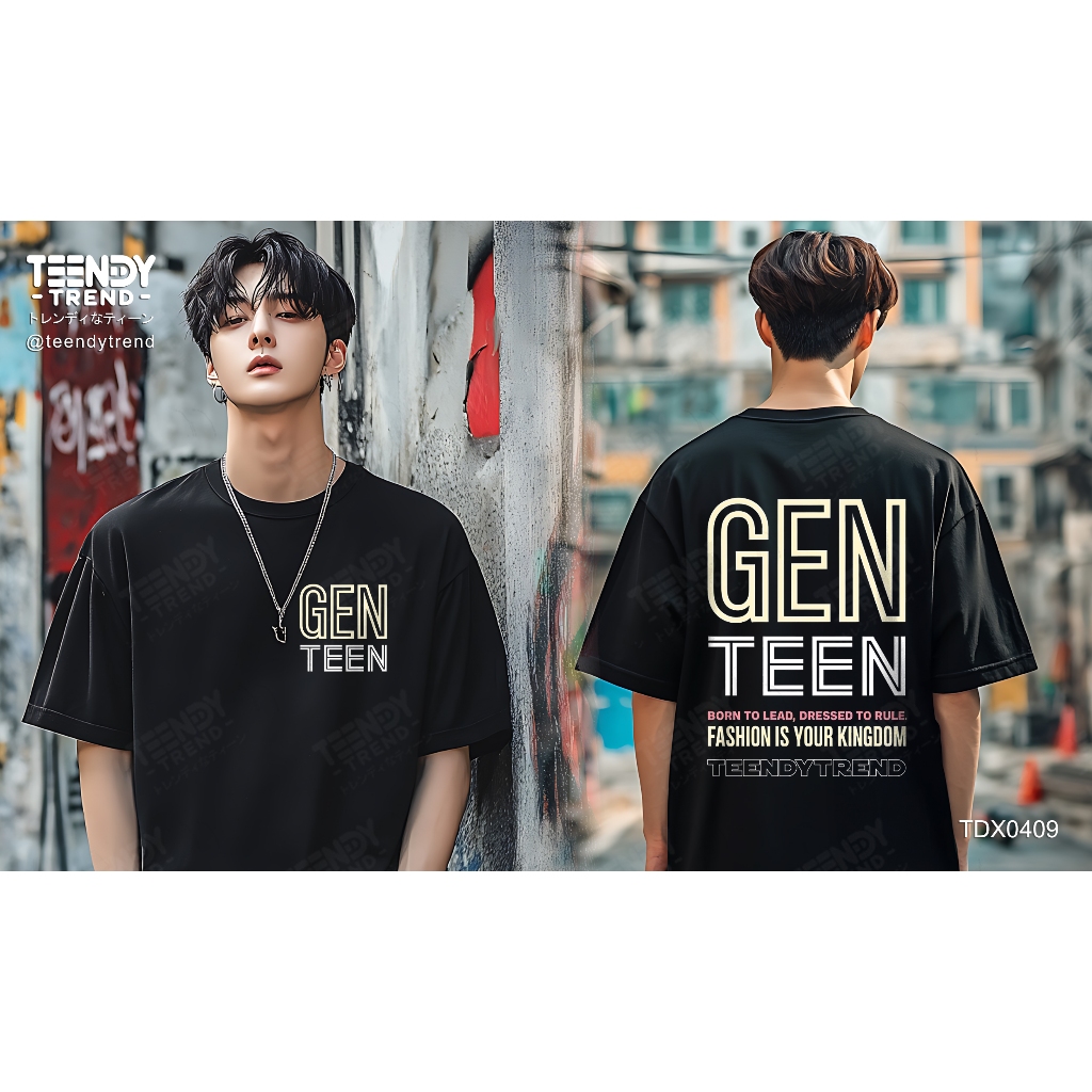 Teendy Trend เสื้อยืดผู้ชาย ผู้หญิง คอตตอน ลายgenteen สีดำ รุ่นTDX0409-BL