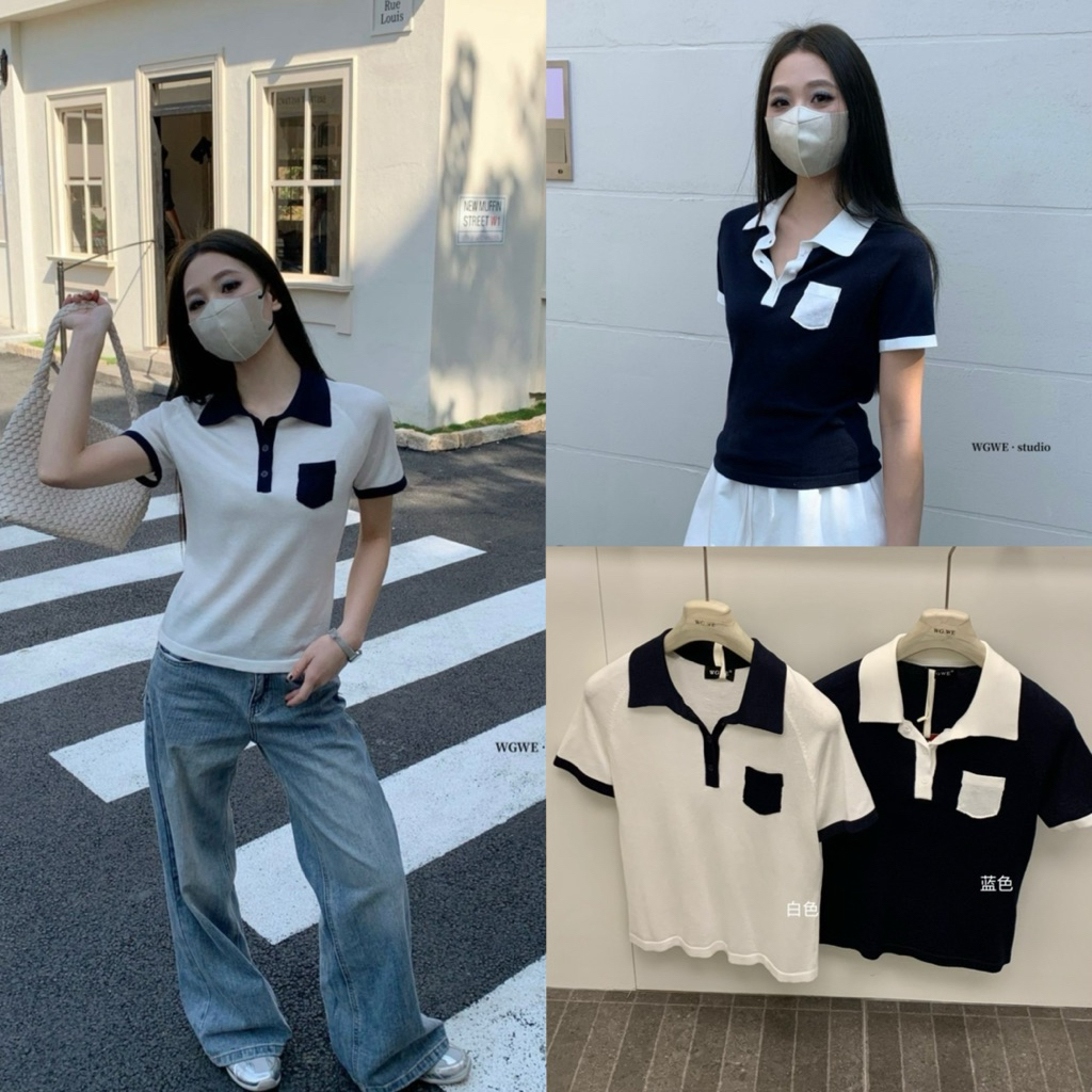 8771# เสื้อไหมพรมแขนสั้นคอปก เนื้อผ้าไหมพรมอย่างดียืดหยุ่นได้เยอะ TAG:WG.WE 🇰🇷