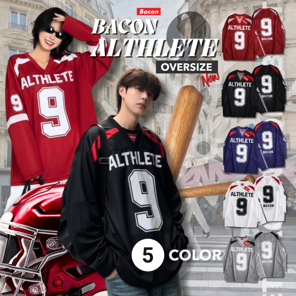 Bacon 9 เสื้อแขนยาว Oversize ผ้าตาข่าย ใส่สบาย ไม่ร้อน Unisex ใส่ได้ทั้งชายและหญิง