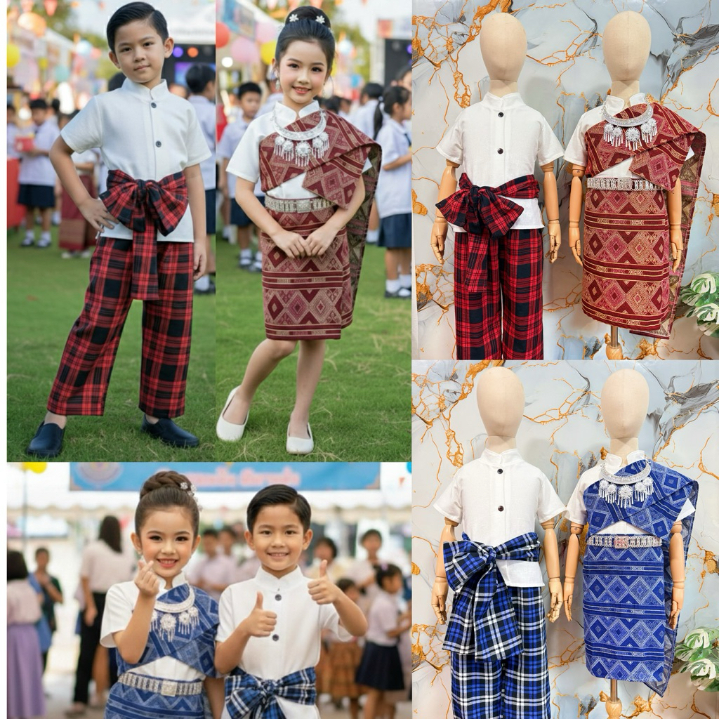 ชุดพื้นเมืองภาคอีสาน ชุดเด็กผู้ชายภาคอีสาน ชุดเด็กผู้หญิงภาคอีสาน ชุดลาว