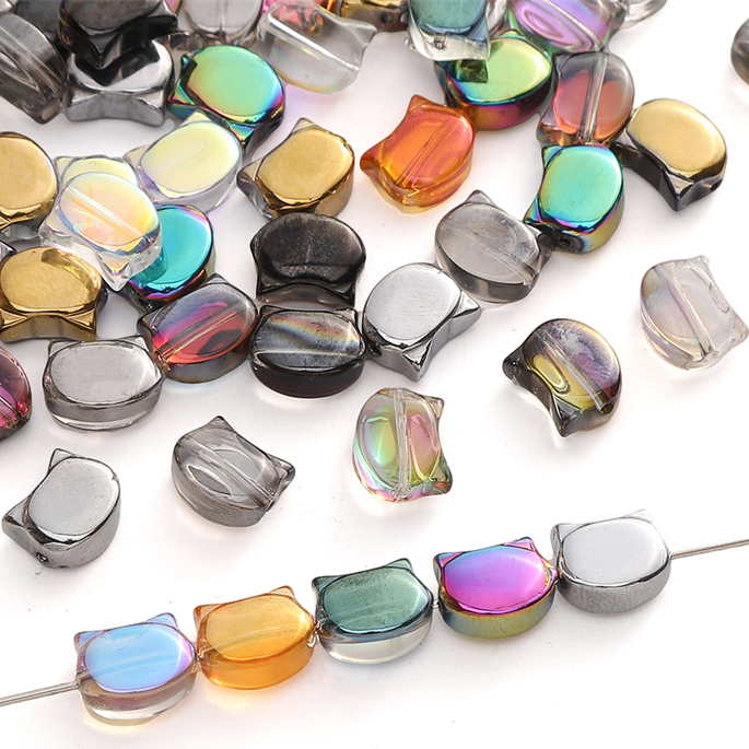 ลูกปัดแมวน่ารักแก้วคริสตัล 10x8mm สำหรับ DIY งานเครื่องประดับทำสร้อยข้อมือและสร้อยคอ