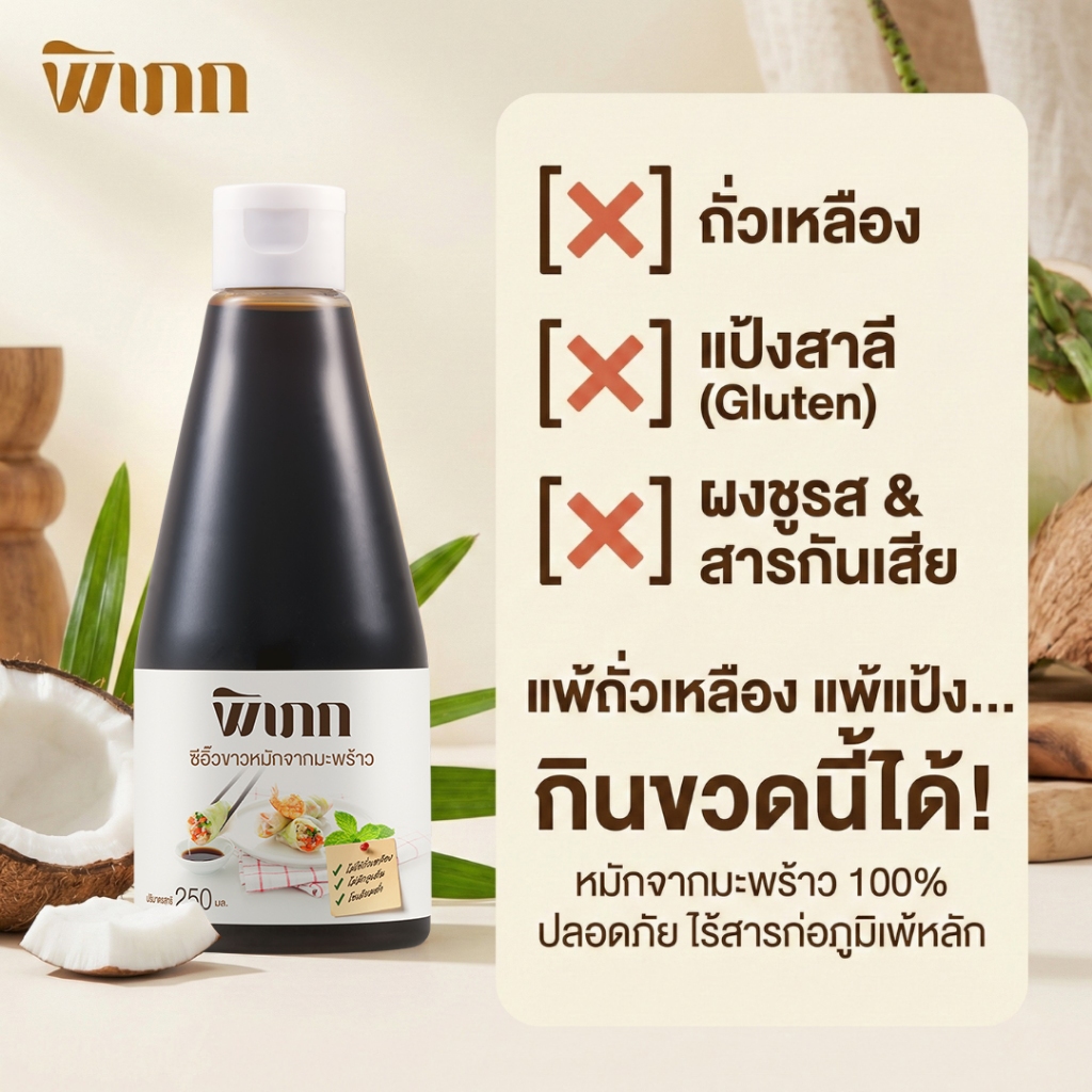 พิเภก ซีอิ๊วขาว Gluten Free ไม่มีแป้งสาลี/ถั่วเหลือง 100% ทางเลือกคนแพ้ง่าย ไม่ใส่สารกันเสีย