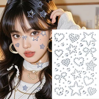 สติกเกอร์รูปเพชรห้าดาว/รูปหัวใจ สติกเกอร์ตกแต่งใบหน้าสุดน่ารัก อุปกรณ์ตกแต่งแต่งหน้าบนเวทีสุดประณีตสำหรับเด็ก