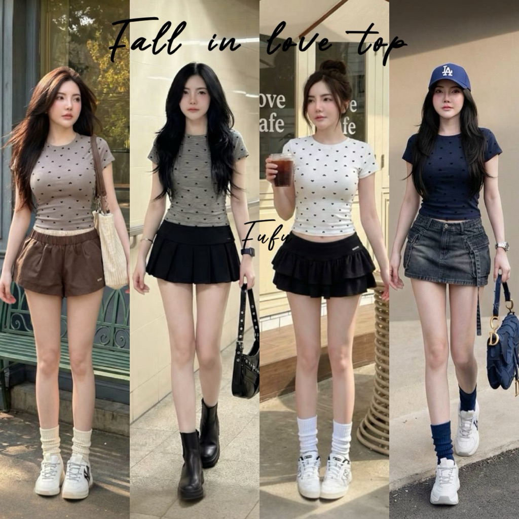 FUFU | Fall in love top  เสื้อยืด ทอลายหัวใจ
