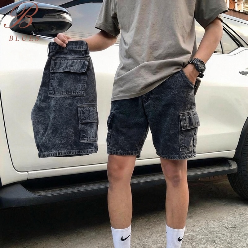 B BLUES กางเกงยีนส์คาร์โก้ขาสั้น