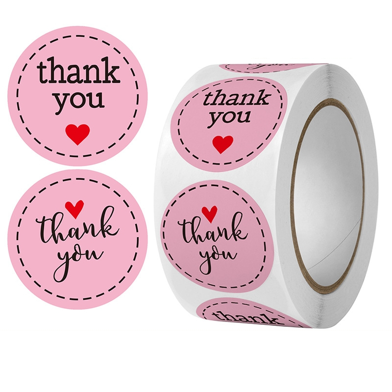 สติ๊กเกอร์ THANK YOU หัวใจ ม้วนละ500ดวง ติดกล่อง ถุงขนม คุ๊กกี้ ของชำร่วย Sticker ThankYou