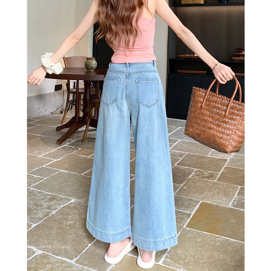 💙Rosy🤍กางเกงยีนส์เอวสูง กางเกงกระบอก ขากว้าง ขาสั้น9ส่วน สไตล์ลำลอง เเมชท์ง่าย - รูปที่ 4