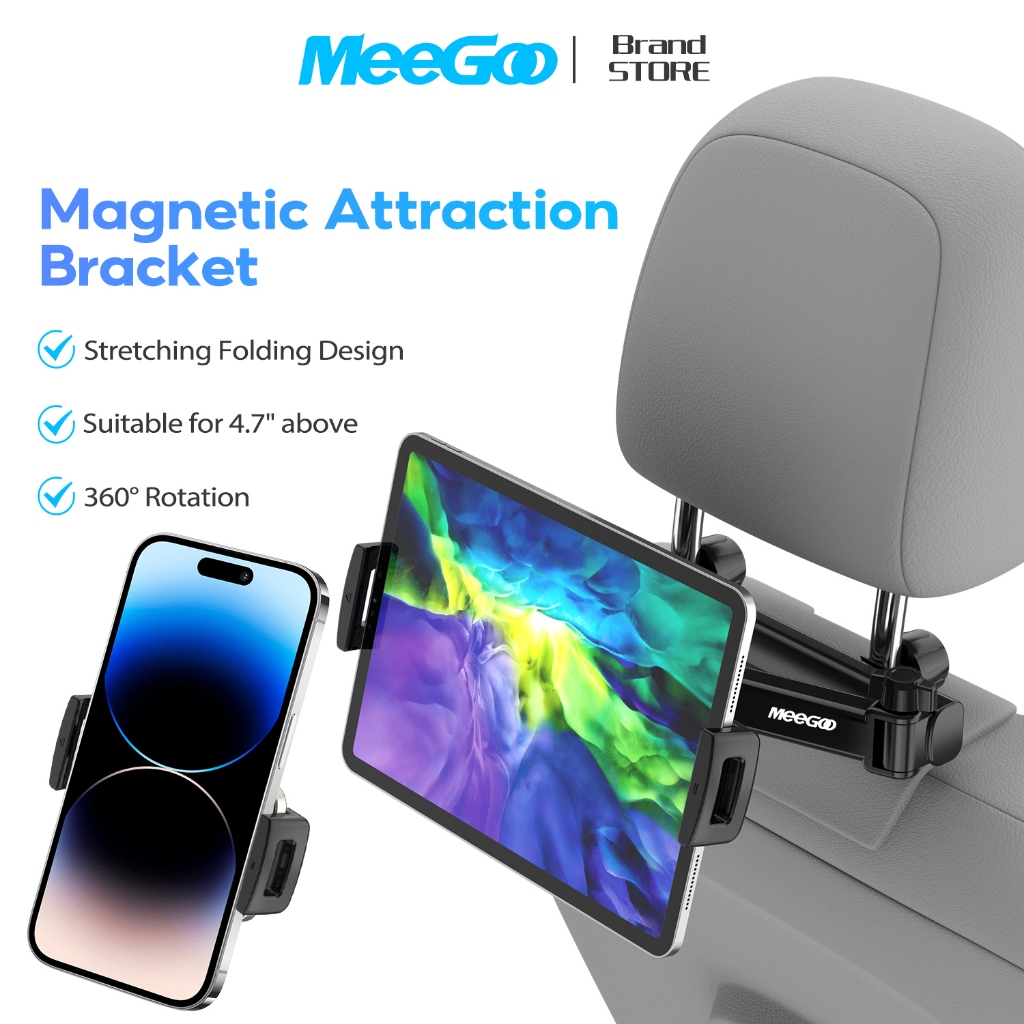 MEEGOO ที่วางแท็บเล็ตในรถยนต์ ที่วางโทรศัพท์มือถือ หมุนได้ 360° ยาวสูงสุด 270 มม. ใช้บังคับ