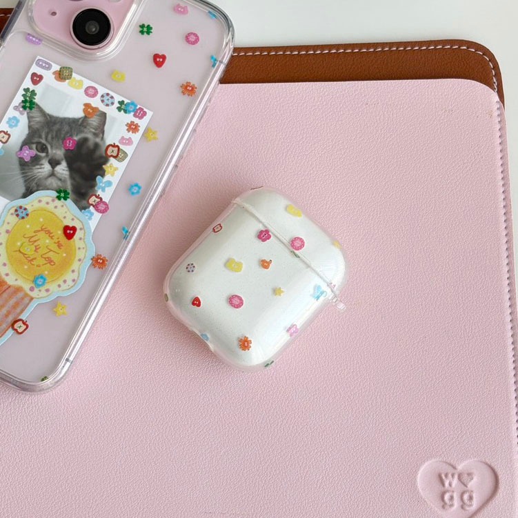 amuse.stuff-AirPods Case – Button Pop (Add Glitter) เคสแอร์พอร์แบบใสพิมพ์ลาย มีกลิ้ตเตอร์