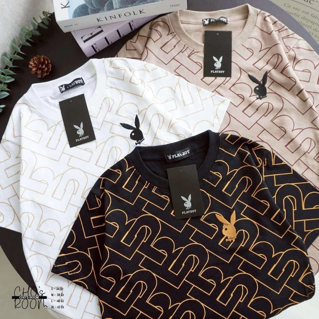 มาใหม่ล่าสุดเสื้อยืดเพลบอยสกรีนทั้งตัว คอกลมแขนสั้นผ้าคอตตอนแท้100%