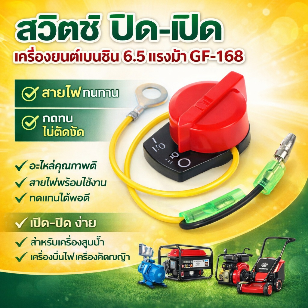 สวิทซ์ ปิด-เปิด Switch อะไหล่ของเครื่องยนต์เบนซินอเนกประสงค์ 6.5 แรงม้า GF-168