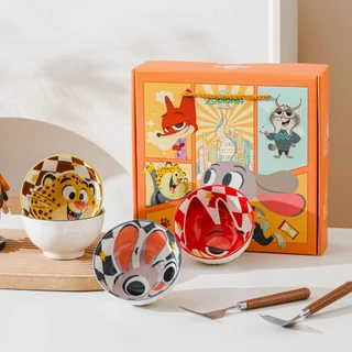 【ของแท้】ซูโตรเปีย Zootopia ชุดชามเซรามิก 4 ใบ 🦊🐰 จูดี้ นิค พร้อมกล่องของขวัญ กล่องสวย ใช้เองหรือสะสม