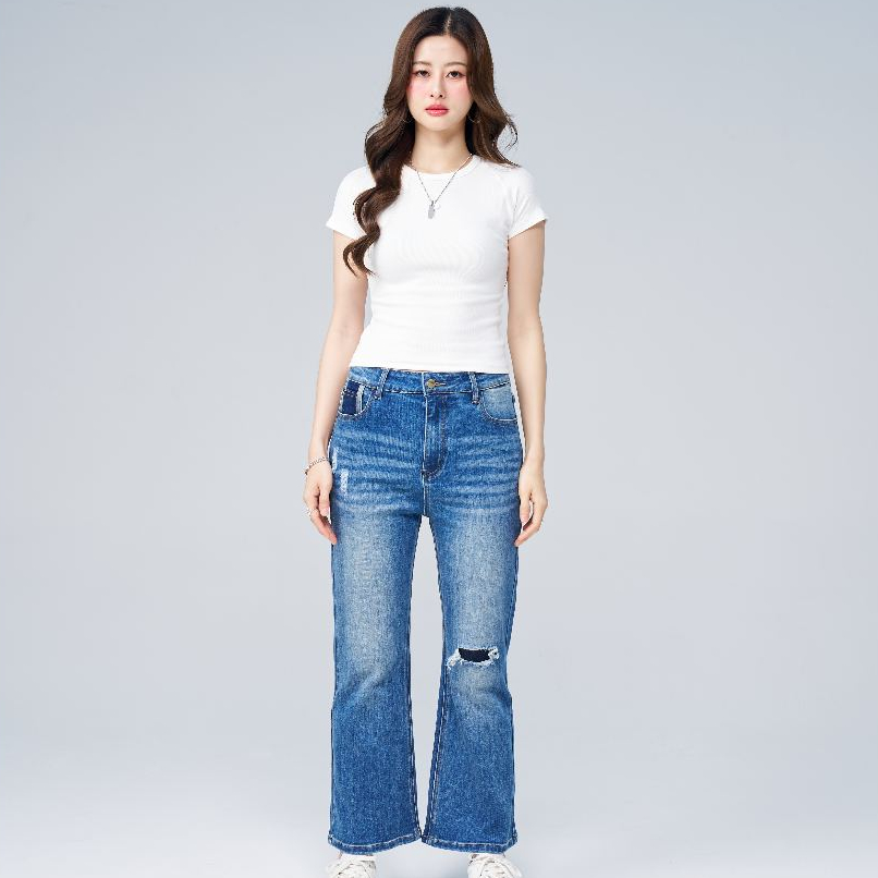 Niyom Jeans collection Indigo : รุ่น BJ022 กางเกงยีนส์ผู้หญิงขาม้า สียีนส์เข้ม