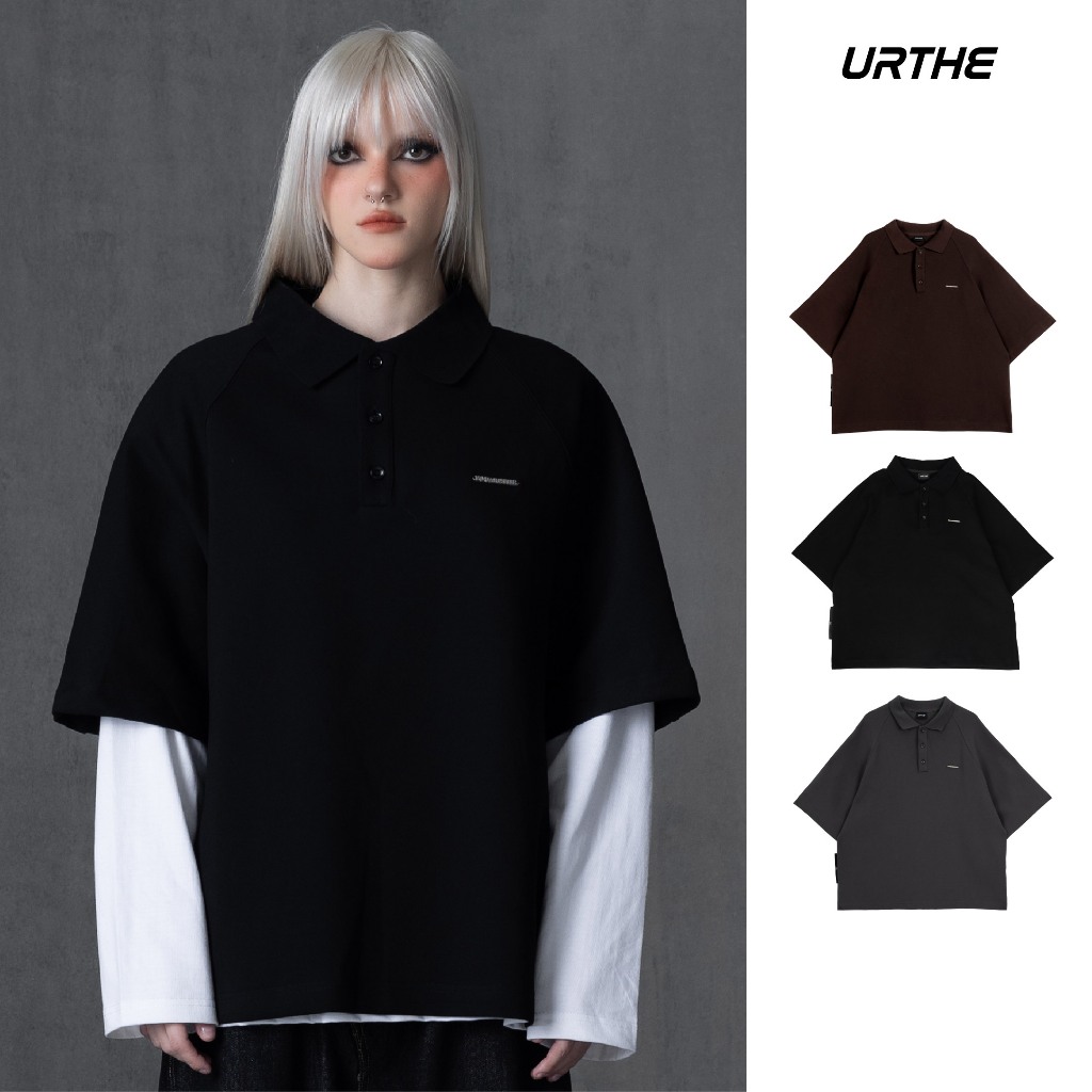 URTHE - เสื้อโปโล แขนสั้น Oversize รุ่น IMPATIENCE OF IMMEDIATE COLLAR POLO SHIRT