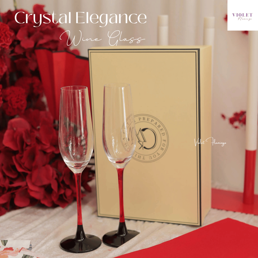 Violet Flamingo -Crystal Elegance Collection แก้วไวน์แก้วคริสตัล ลายเส้นแนวตั้ง แก้วแชมเปญหรูหรา พร้อมกล่องทอง Gift Box