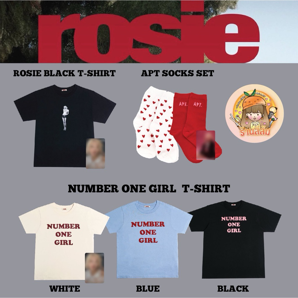 🌹[PRE] ROSÉ [ROSIE] ONLINE MD 👕 เสื้อ Black T-shirt / Number One Girl T-shirt / APT Socks