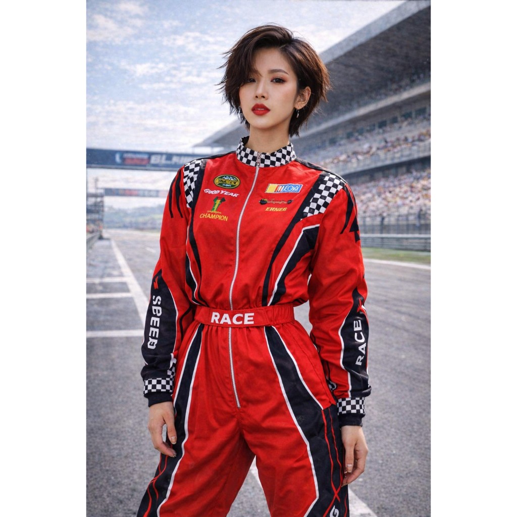 cp257.1 ชุดแฟนซีชุดนักแข่งรถF1 racer ชุดธีมกีฬา ชุดกีฬาแข่งรถ ชุดผู้หญิง