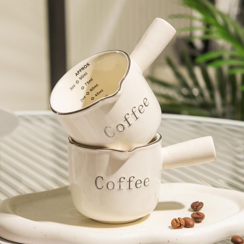 ถ้วยกาแฟ เซรามิค อุปกรณ์เครื่องชงกาแฟ ถ้วย ถ้วยนม ถ้วยตวง สำหรับการใช้งานร้านกาแฟ เหมาะสำหรับใช้ในบ้าน 90mlถ้วยตวง