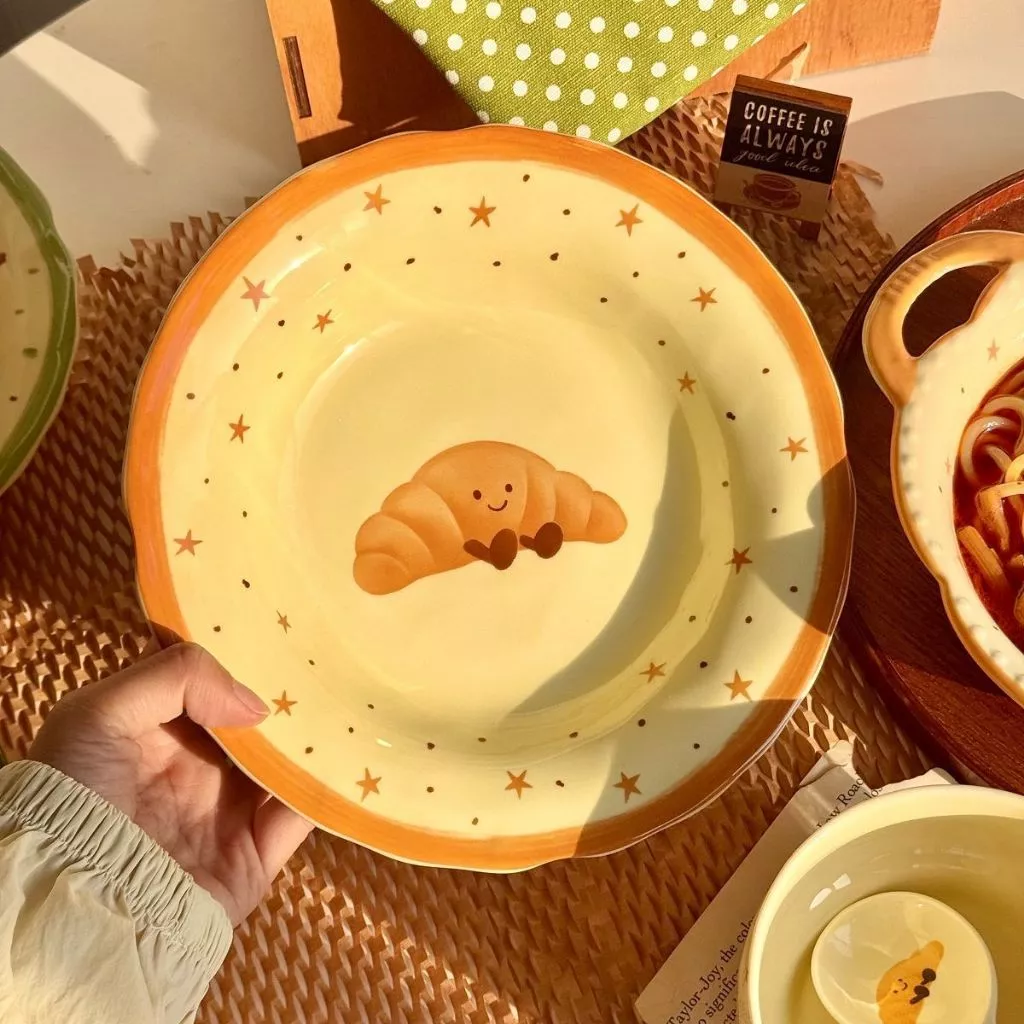 ลายครัวซองต์ ชุดช้อนส้อม เซรามิก ชุดจานชาม ชุดจานชามเซรามิกเข้าไมโครเวฟได้ เครื่องใช้บนโต๊ะอาหารในครัวเรือน thumbnail 5