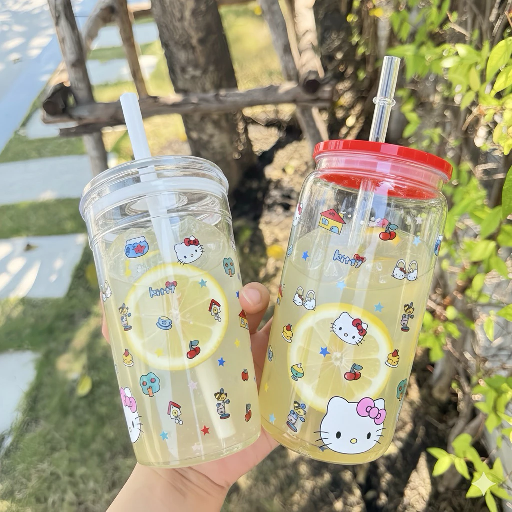 แก้วน้ำพกพา 450-500 ml พลาสติกtritan สกรีนลาย คิตตี้น่ารัก พร้อมส่ง
