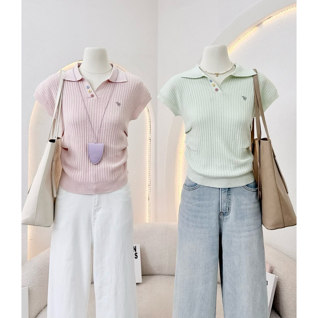 WA YA เสื้อเชิ้ตแขนเต่อ แต่งจีบเข้าเอว