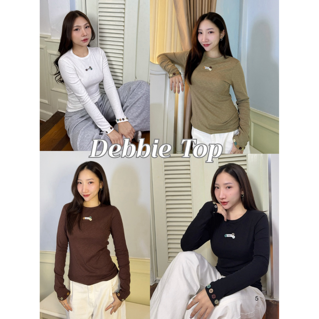 Jayleen.store - เสื้อแขนยาวผ้ายืด ดีเทลกระดุม รุ่น Debbie Top