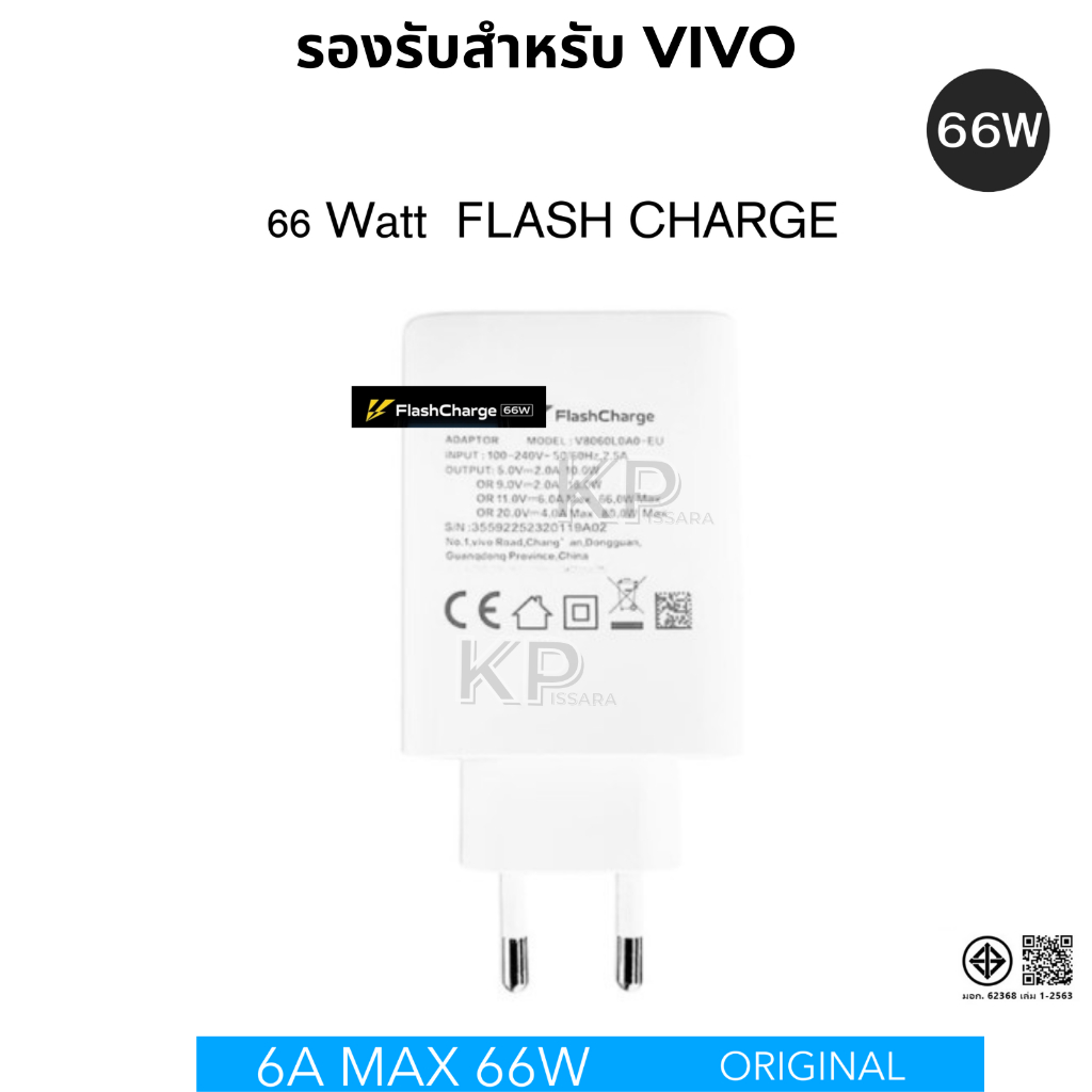 หัวชาร์จเร็ว สำหรับ vivo type c 66w Flash Charge 100% V23 V25 V27 X70PRO T1 5G อีกหลายรุ่น Adapter V