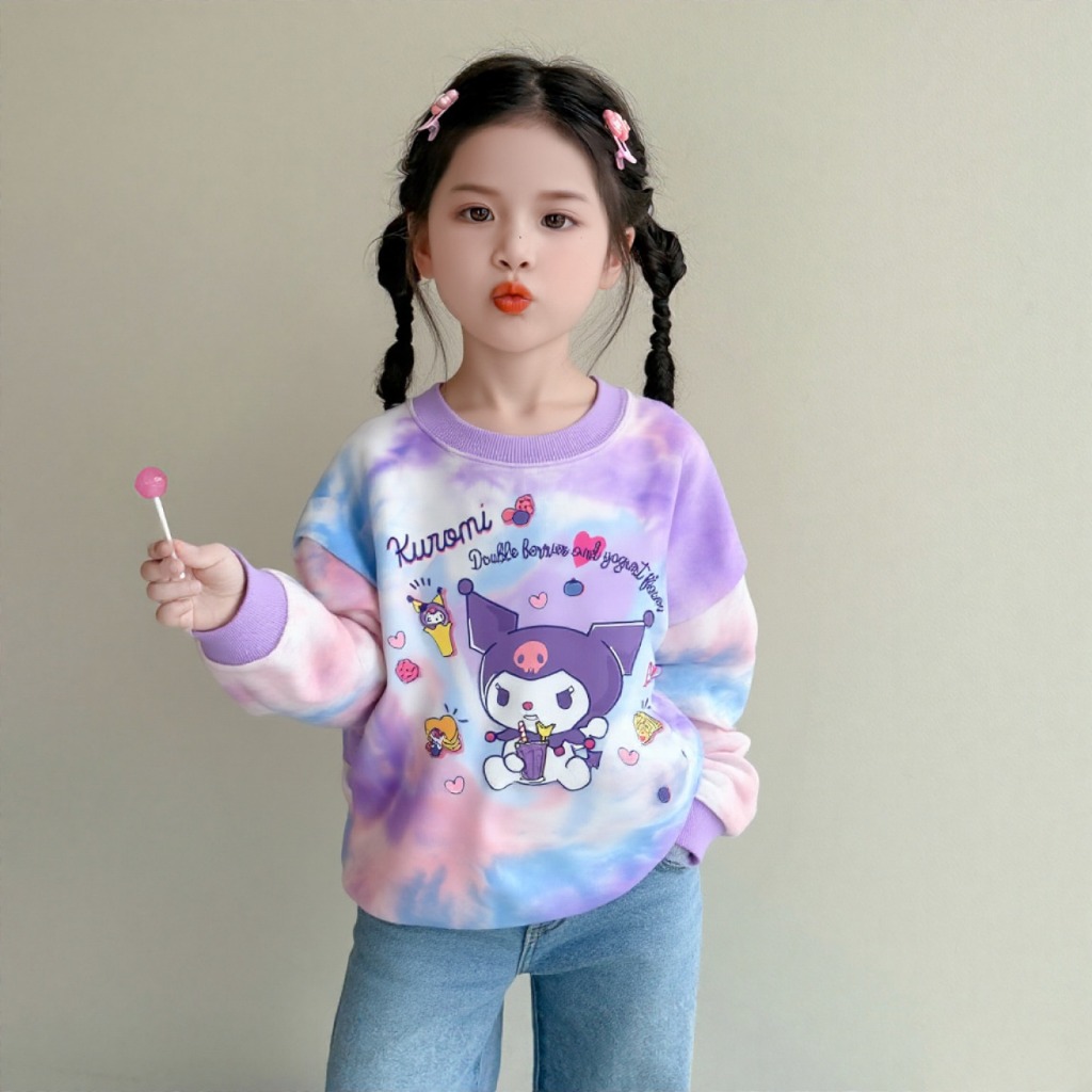 เสื้อกันหนาว ลายการ์ตูนน่ารัก สีมัดย้อม แฟชั่นฤดูใบไม้ผลิ และฤดูใบไม้ร่วง สําหรับเด็กผู้หญิง ราคา ถูกที่สุด ดีลบีเคเค แกลเลอรีภาพที่ 9