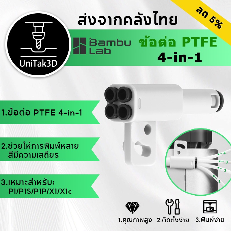 【🚚สินค้าพร้อมส่ง】Bambu Lab AMS Connector 4-in-1 PTFE อะแดปเตอร์พอร์ตขยาย 4 Feeding Multi-for BambuLa