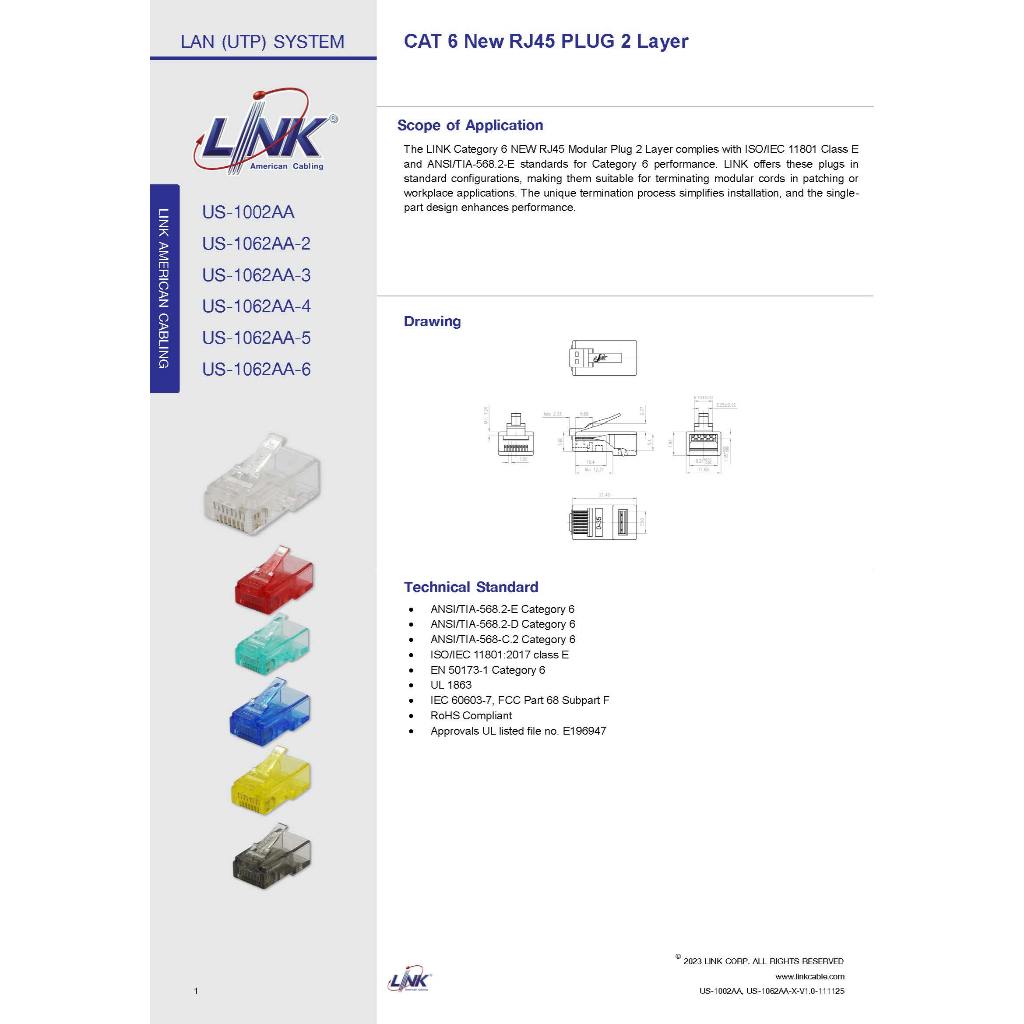 CAT 6 New RJ45 PLUG TRANSPARENT CLEAR (US-1002AA)