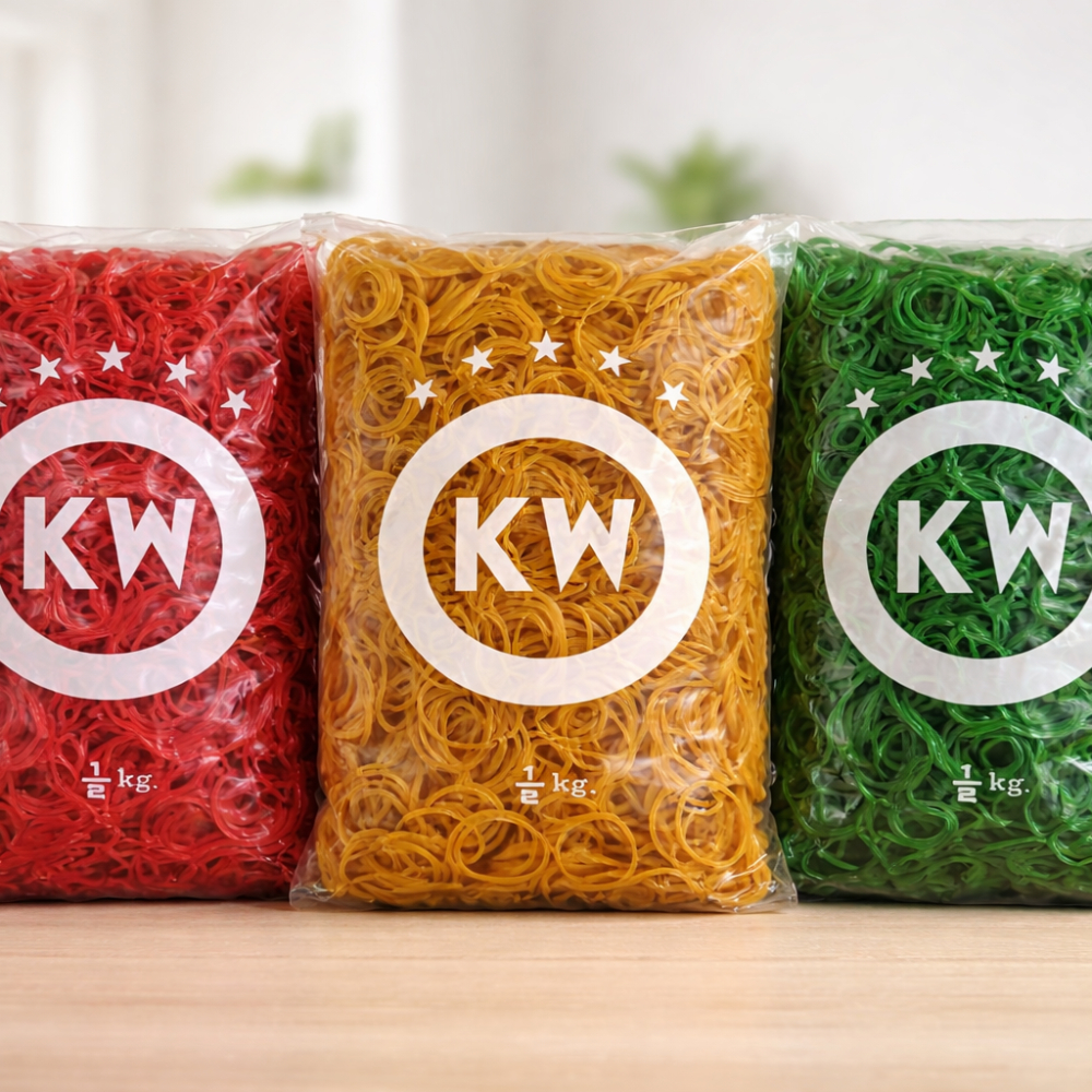 หนังยาง KW หนังยางรัดเเกง ขนาดวงเล็ก สีเเดงสีเขียวสีเหลือง  ครึ่งกิโล ถูกที่สุด❗