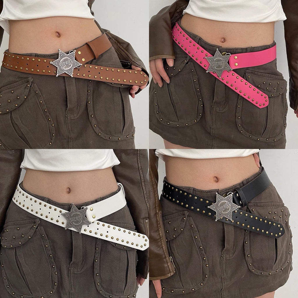 Celestial Belt -𐙚⋆  พร้อมส่ง ส่งเร็ว 1-2 วันถึง เข็มขัดหนัง PU สไตล์ Y2K , สายเข็มขัด( กว้าง 3.8 CM.,ยาว 100 CM.)