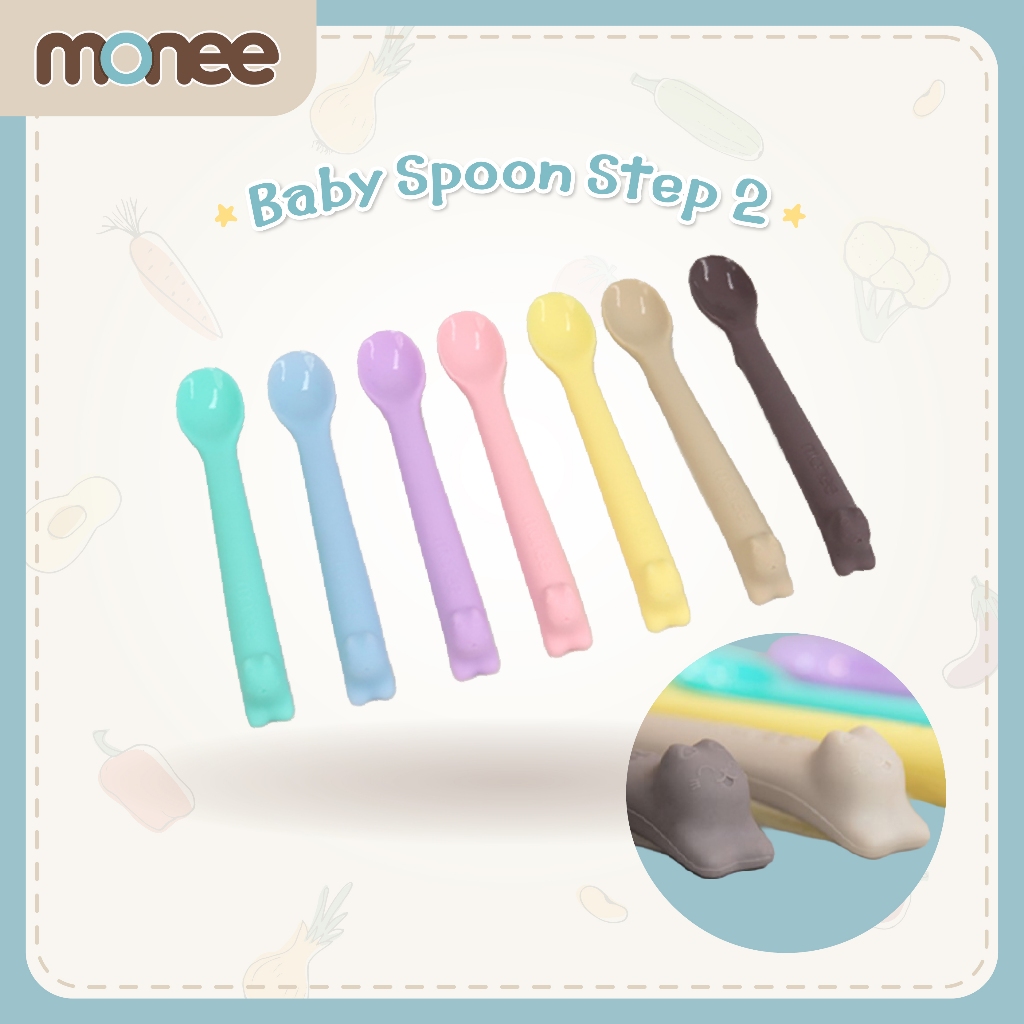 Monee ช้อนซิลิโคนเด็ก ปลายนิ่ม ป้อนอาหารเด็ก Silicone Baby Food Spoon Step 2