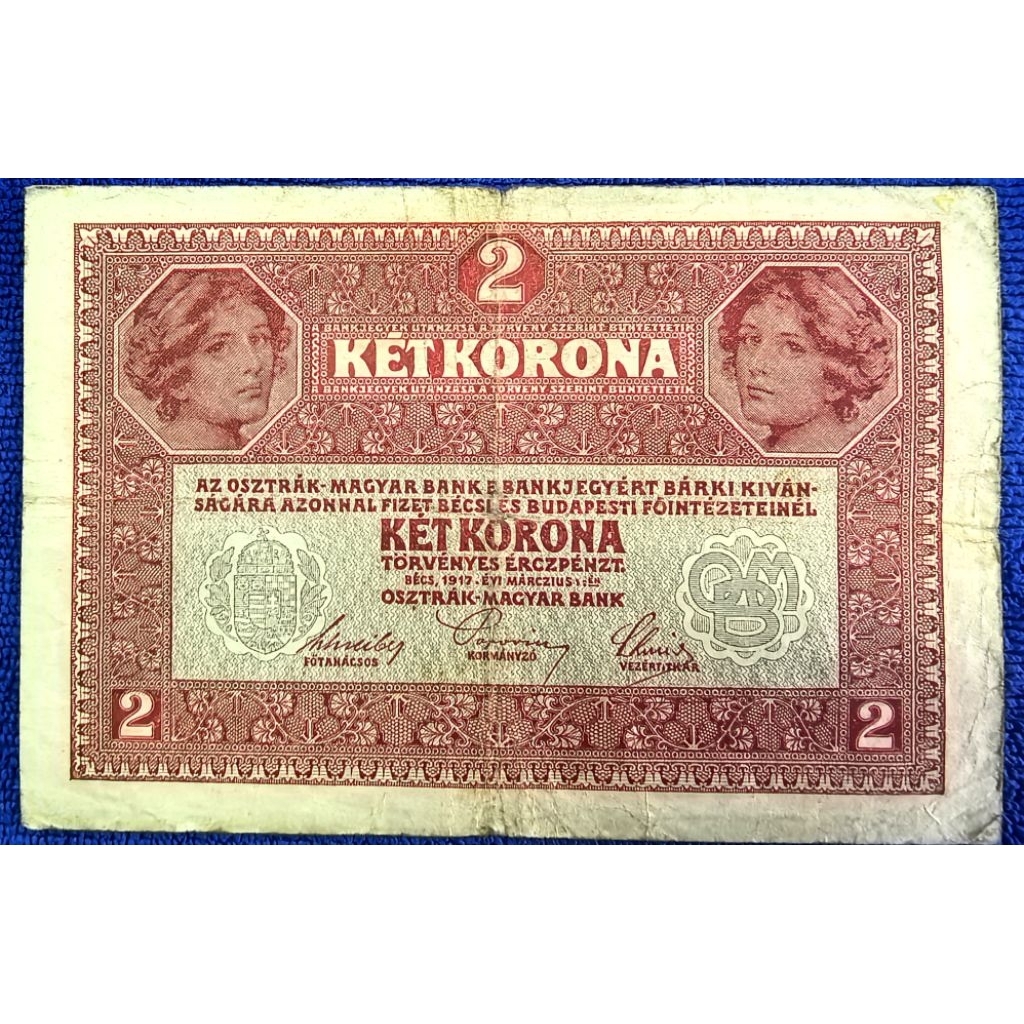 แบงก์​ออสเตรีย​อายุ​100​กว่า​ปี​ Austria, 2 Kronen, (ยุค​German-Austria), B706, ใช้แล้ว