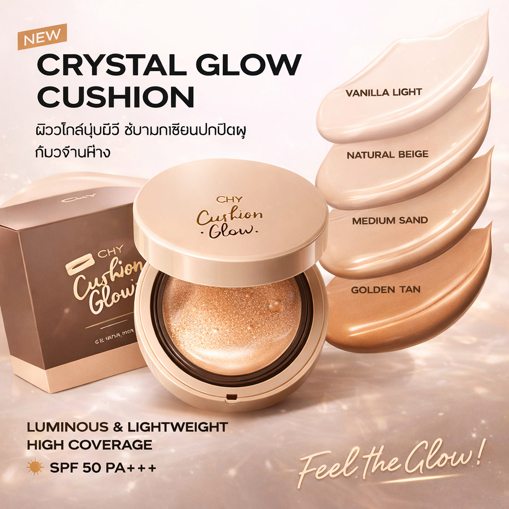 (แบบตลับ) Chy คุชชั่นโกลว์ Cushion Glow CHY แบบตลับ พกพาง่าย ปรับสีผิวสว่างสม่ำเสมอ