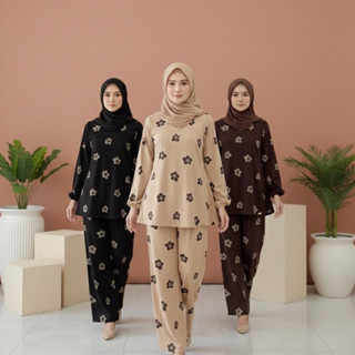 ชุดเซ็ตกางเกง แขนขอบเล็ก ผ้าสลาฟลายแบรนด์Fairus shop