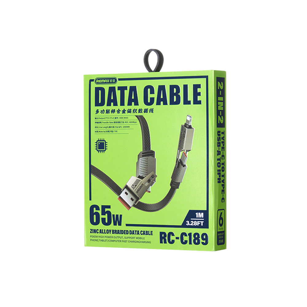 Remax สายชาร์จเร็ว 65W แบบ 2-in-2 Cable Type C / USB / LTG สายยาว 1 เมตร รุ่น RC-C189 ราคา ถูกที่สุด ดีลบีเคเค แกลเลอรีภาพที่ 6