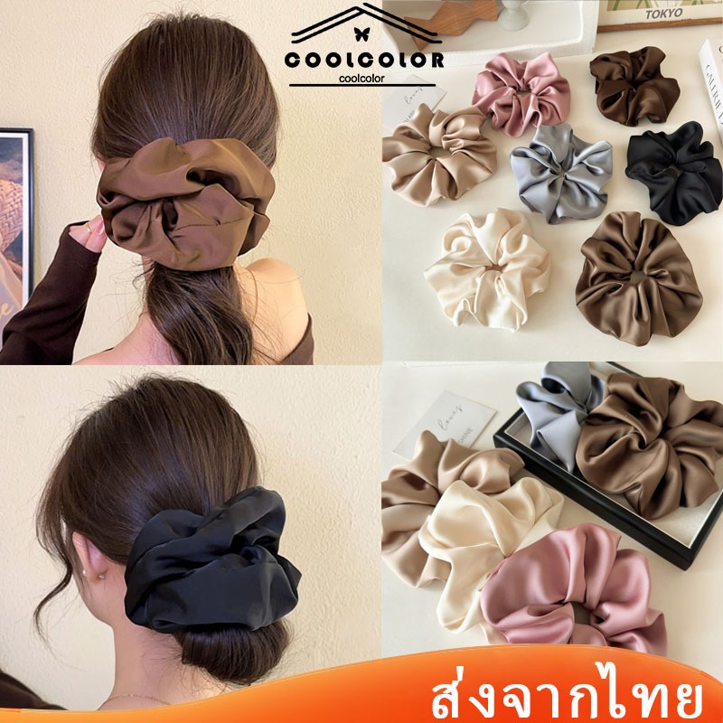 ในไทย💖วงกลมลำไส้ใหญ่ ยางรัดผมผ้าซาติน สีทึบ เกาหลีย้อนยุค สําหรับผู้หญิง ความยืดหยุ่นสูงเครื่องประดับผมแฟชั่น.COD