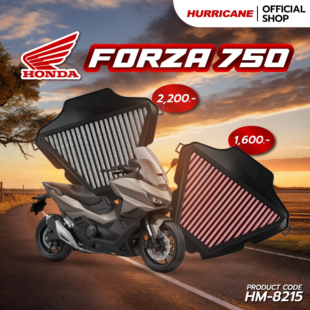 HURRICANE กรองอากาศมอเตอร์ไซต์ผ้าแดง & สแตนเลส HONDA X-ADV 750 FORZA 750 HM-8215