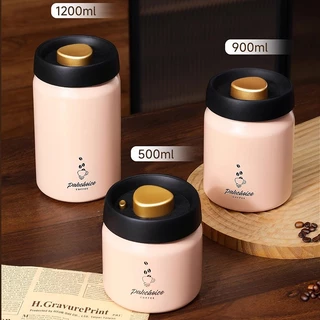 กระป๋องเก็บกาแฟ สุญญากาศกดเดียว โถเก็บเมล็ดกาแฟ สแตนเลส 316 สำหรับใส่ชา ผงชา และกาแฟ ป้องกันอากาศเข้า 500/900/1200ml