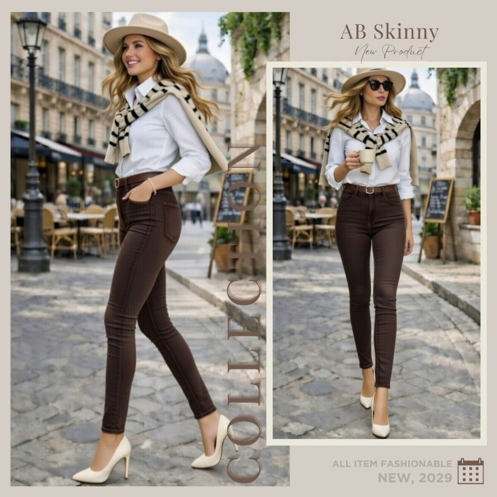 AB Skinny สีน้ำตาลเข้ม กางเกงสกินนี่ยีนส์ ของแท้ จากเพจดัง 300,000 Like กางเกง AB