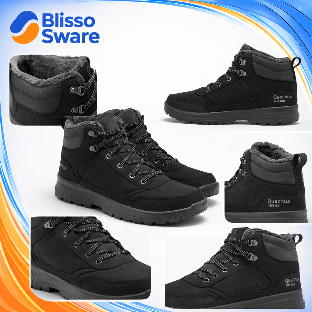 QUECHUA รองเท้าบูทเดินป่ากันหนาวและกันน้ำข้อกลางสำหรับผู้ชายรุ่น NH100 (สีดำ)