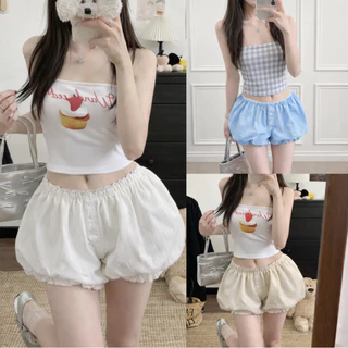 Balloon Puff Shorts – กางเกงบอลลูนฟักทองทรงพองสุดน่ารัก เอวแต่งขอบลูกไม้น่ารัก(สาวอวบใส่ได้ ยืดได้เยอะ)
