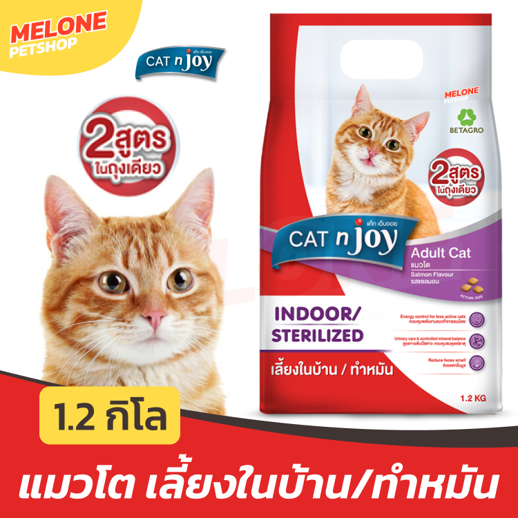 [ล็อตใหม่] Cat N Joy อาหารแมว แค็ท เอ็นจอย แมวโต Indoor Sterilised เลี้ยงในบ้าน ทำหมัน บำรุงขน ไม่เค็ม ขนาด 1.2 กิโล