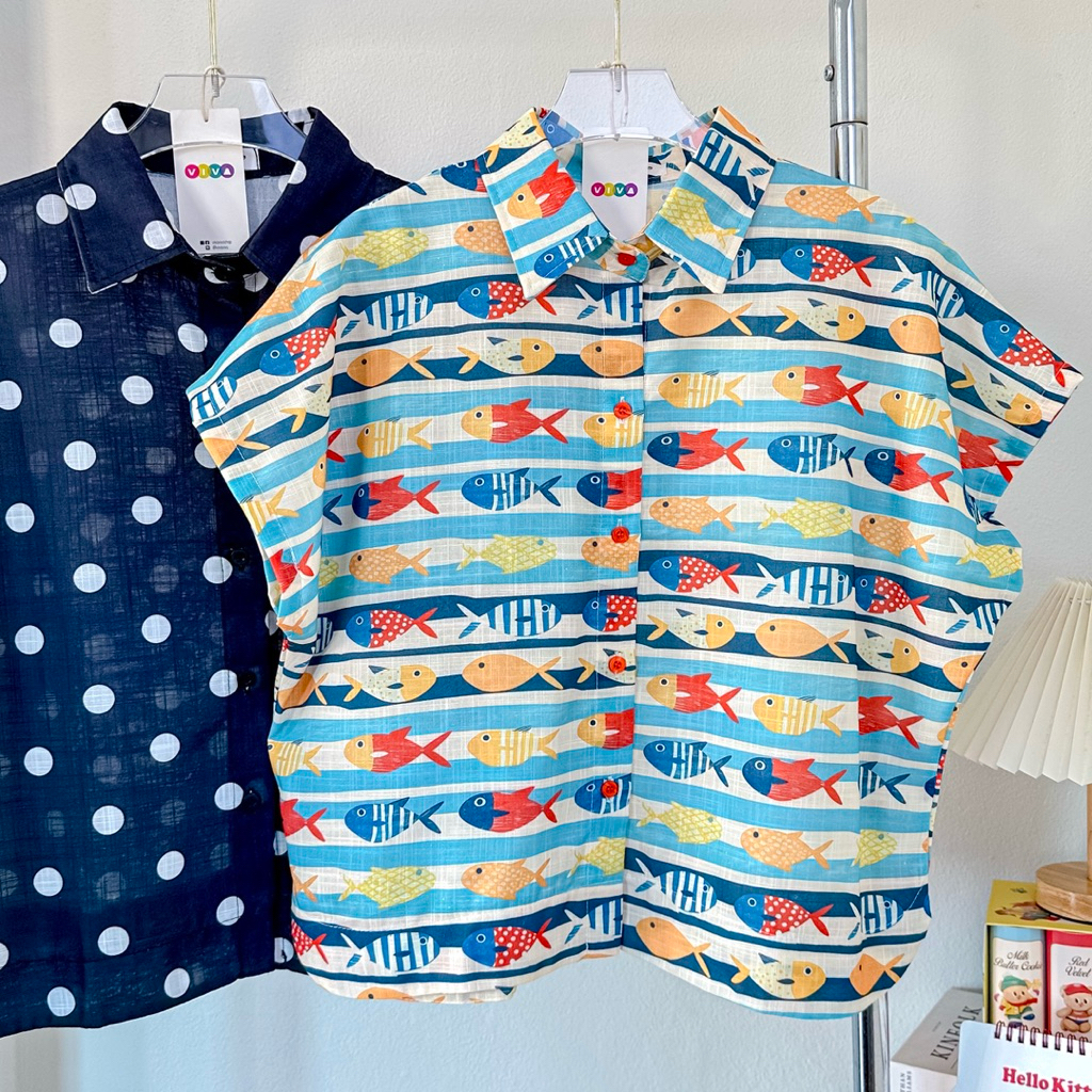 เสิ้อเชิ้ตลายวินเทจ ทรงแขนค้างคาว ผ้าลินินอินเดีย โอเวอร์ไซซ์ - รูปที่ 5