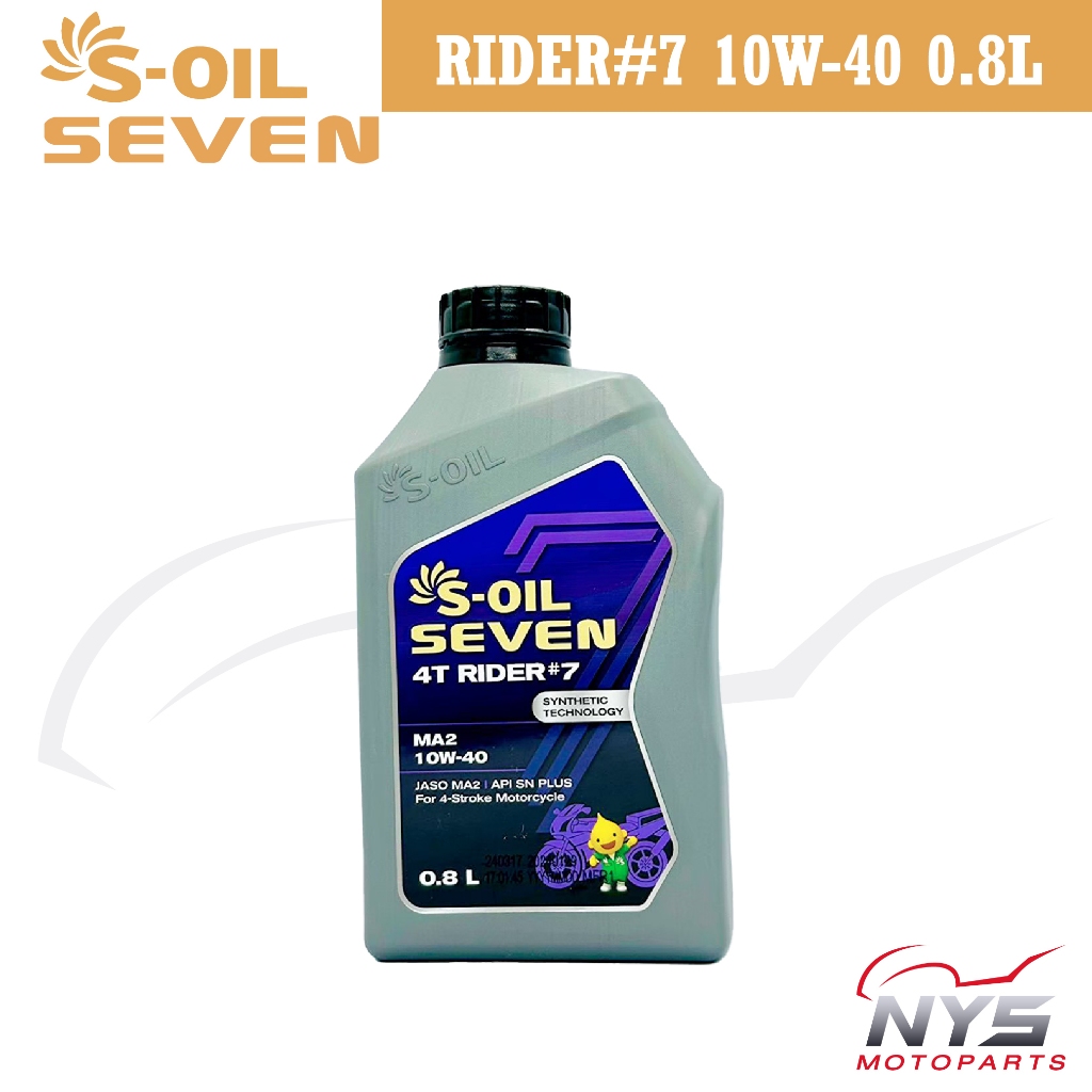S-OIL SEVEN RIDER #7 MA2 10W-40 ขนาด 0.8L น้ำมันเครื่องกึ่งสังเคราะห์ Synthetic Technology สำหรับรถจ